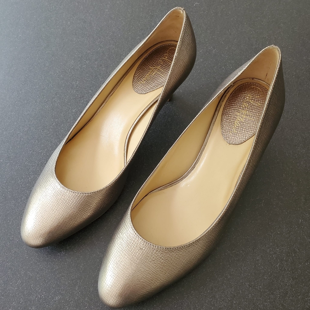 Cole Haan Nike Air Gemma Gold 2.25" Inch Heel Leather Pumps